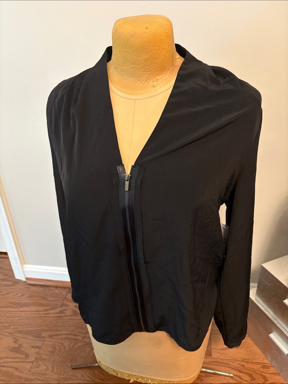 H by Halston Black Zip-Front Lightweight Bomber Jacket